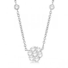 Flower Pendant Diamonds By The Yard Necklace 14k White Gold (1.50ct) - Allurez.com Diamonds By The Yard Necklace, Diamonds By The Yard, Diamond Flower Pendant, Necklaces Ideas, Pendant Diamond, Cluster Necklace, Floral Pendant, Bezel Set Diamond, Station Necklace