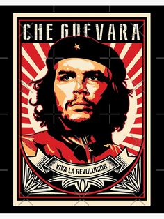 an image of che guevara in red and black with the sun behind him