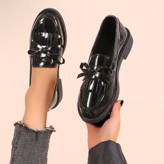 Brand New Black Spring Loafers, Black Spring Loafers With Flat Heel, Black Lace-up Loafers For Fall, Trendy Black Closed Toe Loafers, Black Pointed Toe Loafers For Spring, Black Casual Office Loafers, Black Round Toe Loafers For Spring, Trendy Black Pointed Toe Loafers, Spring Black Round Toe Loafers