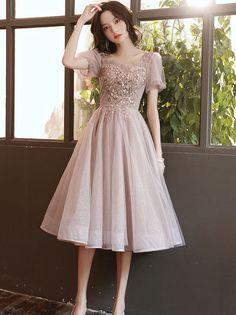 Wedding Tea Length Dress With Tulle Skirt, Tulle Tea-length Evening Dress For Prom Season, Tea Length Tulle Dress For Prom Season, Tulle Tea-length Dress For Prom Season, Tea-length Tulle Dress For Prom Season, Knee-length Tulle Bridesmaid Dress, Knee-length Tulle Dresses With Fitted Bodice, Knee-length Tulle Dress For Prom Season, Knee-length Tulle Wedding Dress