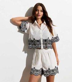 White Embroidered Boxy Cotton Shirt | New Look White Co Ord Set, Plus Size White, Fancy Tops, Fancy Dress For Kids, Fancy Dress Accessories, Embroidered Shorts, Fancy Dress Costumes, Women Shirts Blouse, Costume Dress