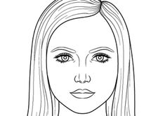 a woman's face with long hair and blue eyes, drawn in black and white