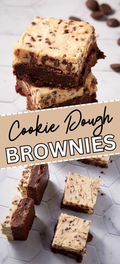 Collage of cookie dough brownies at top and bottom. Cookie Dough Without Eggs, Extreme Brownies, Extreme Desserts, Brownies Cookie Dough, No Bake Chocolate Oatmeal Bars, Wedding Brownies, Cookie Dough To Eat, Brownie Bars, Cookie Dough Brownies