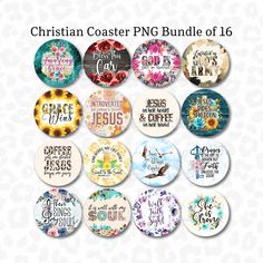 christian coasters with the words and images on them