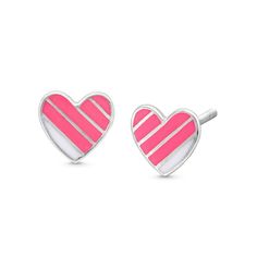 We are loving all things pink! These trendy pink and white enamel heart earrings are a playful treat. Made in responsibly sourced, nickel-free 925 sterling silver for everyday wear. Height: 6.6 mm Width: 7 mm White Heart Charm Earrings For Valentine's Day, Valentine's Day White Heart Charm Earrings, Playful Pink Earrings For Valentine's Day, Trendy Pink Heart Earrings As Gift, White Double Heart Earrings For Gift, Trendy Pink Heart Earrings For Gift, White Heart Earrings For Mother's Day, White Sterling Silver Heart Charm Earrings, White Open Heart Earrings For Valentine's Day