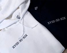 "Embroidered Valentine's Day Hoodie, Personalized Roman Numeral Matching Jumpers, Custom Date on chest Comfy Hoodies, Couple Valentines Gifts We are experts in creating tailored and top-quality personalization and customization experiences for clothing and accessories. Our committed team has the skills to bring your designs, logos, images, and creative concepts to life, enhancing a wide range of apparel with visually appealing results Make sure not to overlook our limited-time, exclusive offer! White Hoodie With Letter Embroidery, White Hoodie With Custom Embroidery For Winter, White Hoodie With Embroidered Text For Winter, Winter White Hoodie With Embroidered Text, White Winter Hoodie With Embroidered Text, Hoodies Couple, Hoodie Personalized, One Year Anniversary, Engagement Outfits