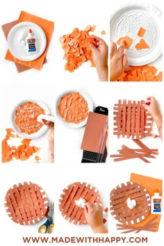 the process to make paper pumpkins is shown