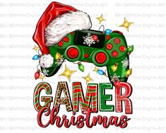 a game controller with christmas lights on it and the words gamer christmas written in red, green