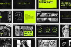 a series of brochures designed to look like football uniforms and numbers, with neon green accents