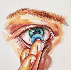 a drawing of an eye with the finger in it's mouth