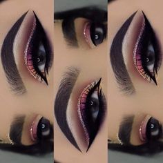 Black And Maroon Makeup, Black And Burgundy Makeup Looks, Eyeshadow Looks Red And Black, Burgundy And Black Eyeshadow, Pink And Black Smoky Eyeshadow, Mascara Hacks, Make Up Designs, Pinterest Makeup, Beautiful Eye Makeup