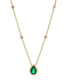 Bloomingdale's Fine Collection Emerald & Diamond Pear Shaped Pendant Necklace in 14K Yellow Gold Green Pendant Necklace, Pear Shaped Pendant, Green Pendant, Yellow Gold Jewelry, Yellow Gold Chain, Emerald Diamond, Spring Rings, Black Diamond, Pear Shaped