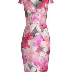 Aidan Mattox Metallic Floral Cocktail Dress V-Neck Cap Sleeves Concealed Back Zip Closure 100% Polyester Lined Dry Clean Imported We Are Grateful For Your Business, All Sales Are Final. Elegant Floral Print V-neck Evening Dress, Fitted Floral Print V-neck Dress For Party, Elegant Pink Fitted V-neck Dress, Pink V-neck Dress For Formal Summer Events, Pink V-neck Dress For Summer Formal Events, Pink V-neck Dress For Summer Formal Occasions, Elegant Pink V-neck Cocktail Dress, Summer Formal Pink V-neck Dress, Elegant Pink V-neck Dress