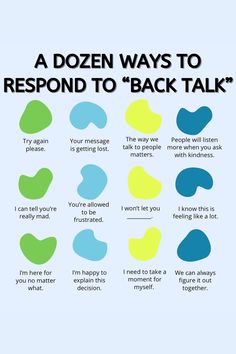 a poster with the words, a dozen ways to respond to'back talk '