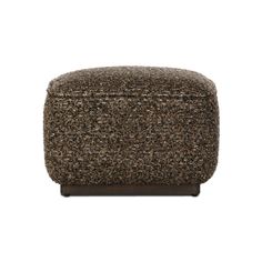 a brown ottoman sitting on top of a white floor