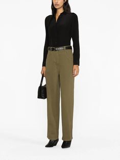 Nili Lotan high-waist wide-leg Jeans - Farfetch Green Wide Leg Denim Bottoms, Fitted Green Wide-leg Jeans, Khaki Wide-leg Denim Pants, Green Wide-leg Jeans With Side Pockets, Non-stretch Wide Leg Khaki Jeans, 23 Fashion, High Waist Wide Leg Jeans, Staff Uniforms, Fall 23