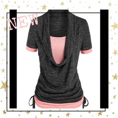 **New** Womens Colorblock Cowl Neck 2 In 1 Tee Specifications: Size: Womens Xxl (Us 12) Bust: 40.55 In Waist: 36.61 In Length: 26.18 In Shoulder Width: 15.75 In Sleeve Length: 9.45 In Sleeve Width: 12.99 In Color: Black, Pink Material: 95% Polyester, 5% Polyurethane Description: Contrast Color 2 In 1 Style Dark Gray & Pink In Color Features A Cowl Neck, Cinched Sides, Space Dye W/ Short Sleeves. Keep Casual Yet Stylish In This Tee. Pair It With Jeans, Cropped Leggings, Or Denim Shorts To Complet Cheap Blouses, Drop Shoulder Tee, Casual Styles, Grey Shorts, Casual Blouse, Daily Look, Top Casual, Cowl Neck, Fashion Item