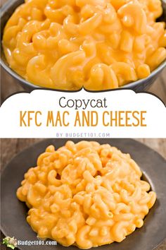 macaroni and cheese in a pan with the words copycat kfc mac and cheese