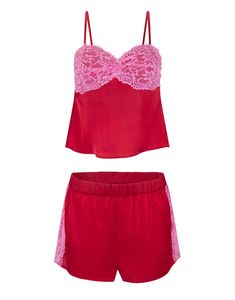 This satin camisole and matching shorts set will have you feeling all romantic and comfy! The camisole has a lace overlay on the cups, cowl back detail, and adjustable straps for a perfect fit. The shorts have a lace overlay on the cups, and a satin-like feel for a touch of class. (Available in sizes XS-XL.) Red Camisole, Satin Camisole, Back Details, Adore Me, Touch Of Class, Short Set, Lace Overlay, Shorts Set, Dark Red