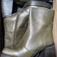 These Amazing Boots Are Incredibly Well Made And The Color Goes With Everything! Reviews For This Boot All Agree That It Runs Small, And Sadly I Didn’t Listen! My Loss Is Your Gain! They Are Marked 39.5 But I Would Say This Fits A Us 8-8.5 Best. Green Boots With Stacked Heel And Round Toe, Olive Leather Boots For Fall, Olive Round Toe Boots For Fall, Fall Olive Leather Boots, Tall Western Boot, Free People Boots, Brown Boots Women, Sequin Boots, Snakeskin Boots