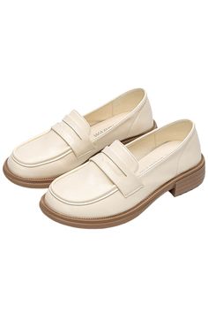 Light Academia Creamy Flat Shoes College Fashion Retro Round Toe Loafers For Spring, Classic Beige Platform Loafers With Round Toe, Spring Vintage Loafers With Round Toe, Vintage Spring Loafers With Round Toe, Vintage Flat Loafers For Spring, Vintage Spring Loafers With Flat Heel, Vintage Flat Heel Loafers For Spring, Vintage Spring Closed Toe Loafers, Vintage Closed Toe Spring Loafers