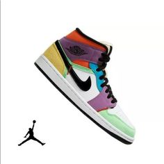 Brand New Jordan 1 Mid Se Multi Color Size 10 Cw1140-100. Condition Is New With Box. Modern Purple Sneakers With Round Toe, Modern Purple High-top Sneakers, Tan Nike Shoes, Jordan Aj 1 Mid, Black Platform Converse, Jordan 1 Green, Jordan 1 Shoes, Nike Air Jordan Shoes, Michael Kors Sneakers