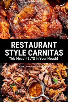 the restaurant style carnitas has meat in it and is ready to be eaten