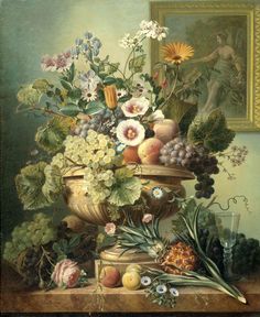 eelke-jelles-eelkema-1815-still-life-with-flowers-and-fruit-art-print-fine-art-reproduction-wall-art-id-an292cbix Still Life With Flowers, Fruit Art Print, Flowers And Fruit, Oil Painting Flowers, Fruit Art, Canvas Paper, Rembrandt, Gustav Klimt, Flower Images