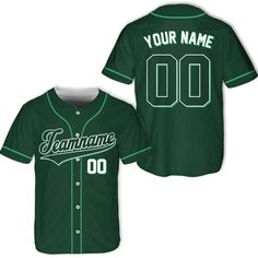 a green baseball jersey with your name and number on the chest, in front of a white background