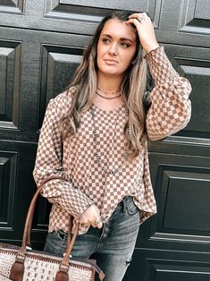 Checkered Board Blouses – Rowdy Western Hippie Plaid Relaxed Fit Blouse For Fall, Fall Long Sleeve Tops With Grid Pattern, Casual Tops With Grid Pattern For Fall, Casual Gingham Blouse For Fall, Plaid Blouse For Day Out In Fall, Plaid Blouse For Fall Day Out, Houndstooth Pattern Top For Fall, Trendy Plaid Blouse For Fall, Casual Houndstooth Blouse For Fall