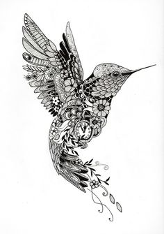 a black and white drawing of a hummingbird