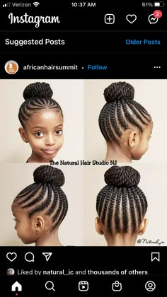 Kids Braided Bun Hairstyles Black, Braided Buns For Black Hair Kids, Girls Cornrow Hairstyles, Cornrows Natural Hair, Lil Girl Hairstyles