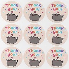 thank you stickers with cats and hearts on them