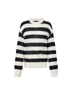 MO&Co. Women's Include Mohair Striped Sweater Indulge in the luxurious softness of this sweater. The lightweight and delicate blend of mohair and wool creates a comfortable and stylish piece. The loose fit and striped pattern make it versatile, perfect for pairing with casual pants for a chic and effortless look. Features : - Loose fit, stripes pattern, slightly sheer- Drop shoulder, ribbed knit details trim details- Lightweight and soft mohair, wool blend fabric Code: MBD1SWT018The back length Mohair Wool, Red Stripe, Trim Detail, Striped Sweater, White Sweaters, Red Sweaters, Stripe Sweater, Pattern Making, Stripes Pattern