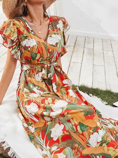 Product Name: Women's Beach Floral Dress V-neck Long Bohemian Dress Item NO.: zico_5305 Weight: 0.3 kg = 0.6614 lb = 10.5822 oz Category: Clothing> Women> Dresses & Skirts Creation Time: 2023-03-01 Edition type:LooseElasticity:No-ElasticityHem Type: Regular HemCollar/Neckline:V-NeckSleeve:Short SleeveThickness:Light-weightDesign Elements: FloralStyle: CasualMaterial:100%Polyester Washing Mode: Machine WashSize:One Size(Fit for US14-16,L-XL)Weight:250GTheme:Fit for Women's Spring Outfits/Autumn/F Flowy Tropical V-neck Dress, Flowy V-neck Tropical Dress, Orange V-neck Summer Maxi Dress, Printed V-neck Dress For Beach Season, Orange V-neck Maxi Dress For Vacation, Multicolor Floral Print V-neck Dress For The Beach, Red V-neck Dress For Vacation, Red V-neck Dress For Spring Vacation, Red Bohemian V-neck Dress