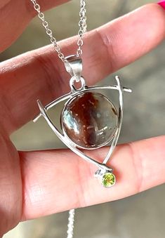 "Natural, Multi-Stone, pendant necklace: Aqua Chrysoprase, Peridot, set in 925 Sterling Silver bezel setting, with 22\" inches long chain. --Pendant, Bail included: 1.60\" x 1.25\" inches. --Chrysoprase stone: 17mm. --Peridot: 5mm." Formal Peridot Pendant Necklace, Peridot Gemstone Pendant Necklace, Silver Faceted Peridot Jewelry, Gift Peridot Faceted Necklaces, Peridot Pendant, Multi Stone, Ribbon Colors, Chain Pendants, Cute Gifts