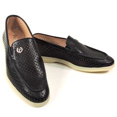 Made In Italy Leather Upper Leather Lining India Rubber Sole Hand Made Black Loafers With Perforations And Round Toe, Black Slip-on Loafers With Perforations, Black Leather Loafers With Perforations, Elegant Black Flats With Stitched Sole, Elegant Flats With Perforations, Formal Slip-on Loafers With Perforations, Elegant Formal Flats With Perforated Toe Box, Black Slip-on Loafers With Perforated Toe Box, Black Leather Loafers With Perforated Toe Box