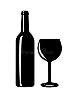 a wine bottle and a glass on a white background royalty illustration