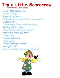 Scarecrow Song, Thanksgiving Songs, Circle Time Songs, Kindergarten Songs, Crafts For Preschoolers, Classroom Songs, Songs For Toddlers, Halloween Songs