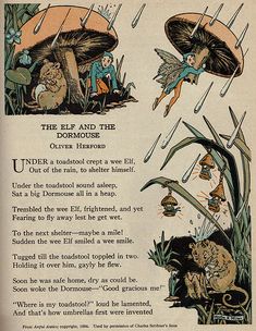 an old book page with illustrations from the tale of tinkerbell and the flying mushrooms