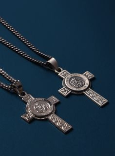 Saint Michael Cross Sterling Silver Pendant Necklace - Guardian Angel cross St. Michael protection pendant - Sterling Silver Jewelry gifts Cross: 31mmx20mm Medal: Oxidized Sterling Silver or Rhodium plated over 925 Sterling Silver (choose from from down menu) Chain: 2mm curb chain with lobster clasp. Length: Available in 18. 20, 22, 24 and 26 inches. Chain: Oxidized Sterling Silver or Rhodium plated over 925 Sterling Silver (choose from from down menu) Model is wearing 20 inch chain. Note that d Protection Pendant, Saint Michael, Neck Chain, Necklace For Men, Sterling Silver Necklace Pendants, St Michael, Oxidized Silver, Guardian Angel, Shiny Silver