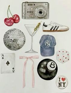 watercolor painting of various items used to create a photo