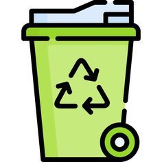 a green trash can with a recycling symbol