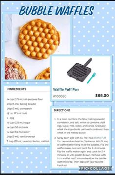 an advertisement for bubble waffles with instructions on how to make them and what to use it