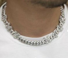 (eBay) 15 ct Sim Diamond Custom Name Letter 12mm x 20 inch Cuban Link Necklace Silver