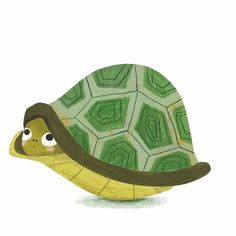 a drawing of a turtle with green and yellow stripes on it's shell, facing the viewer