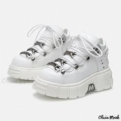 Olivia Mark - High-Top Lace-Up Heavy Metal Shoes with Chunky Sole Metal Shoes, Shoes Png, Sakura Anime, White Platform Shoes, New Rock Boots, Urban Shoes, White Platform Sneakers, Rock Boots, Dr Shoes