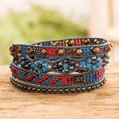 Handcrafted Beaded Positive Energy Long Wrap Bracelet - Secure Serenity | NOVICA Hand Beaded Jewelry, Buy Bead, Energy Bracelets, Beaded Wrap Bracelets, Beaded Statement Necklace, Beaded Wraps, Jewelry Packaging, Blue Earrings, Unique Necklaces