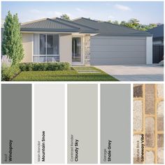 the exterior of a house with different shades of gray and grey paint colors on it