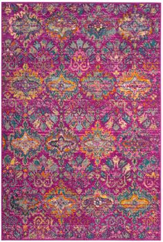 an area rug with pink, green and yellow colors on it's edges is shown